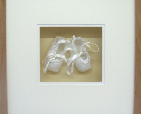 bespoke picture framing 3d objects children's christening shoes