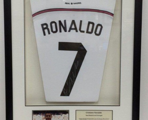 Bespoke picture framing Ronaldo signed shirt framed sports memorabilia