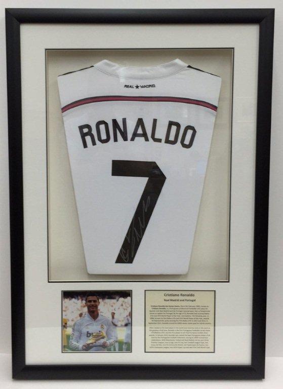 Bespoke picture framing Ronaldo signed shirt framed sports memorabilia